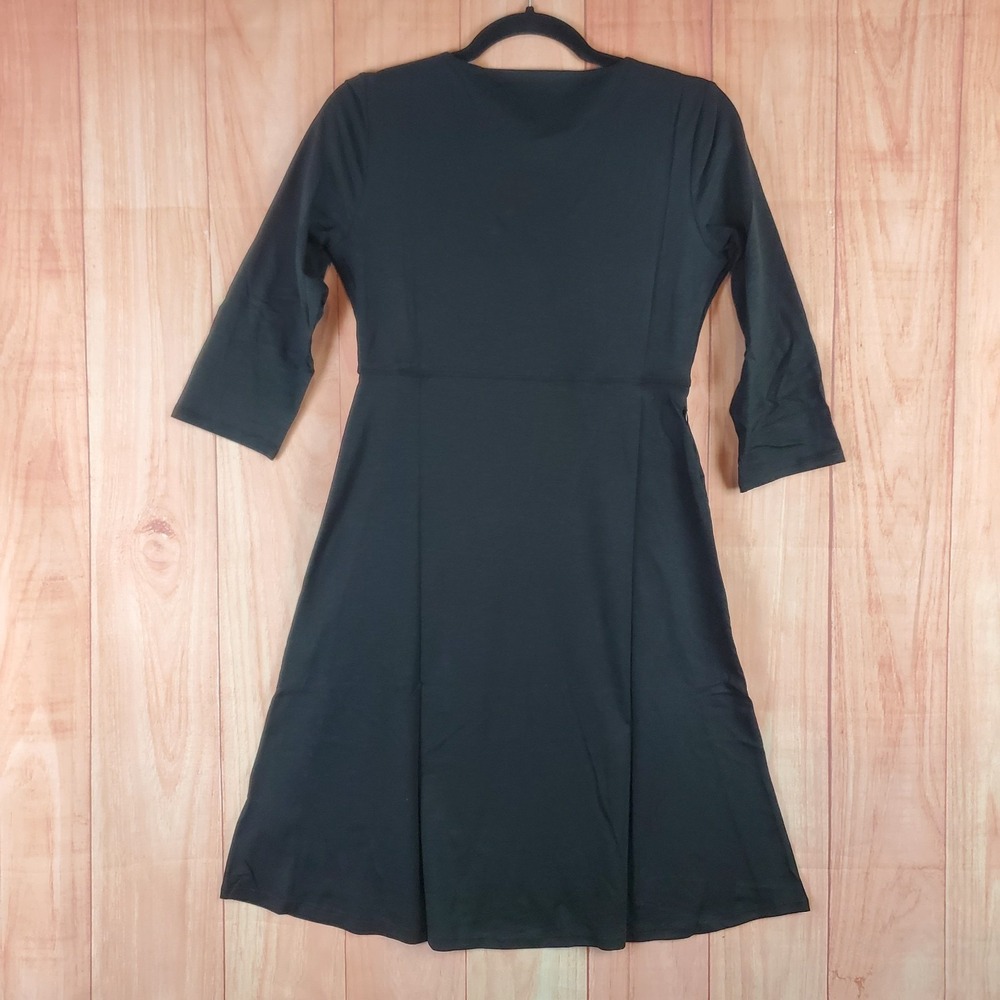 Toad & Co Rosalinda Fit & Flare Dress Women S Black Tencel V Neck - Picture 2 of 10